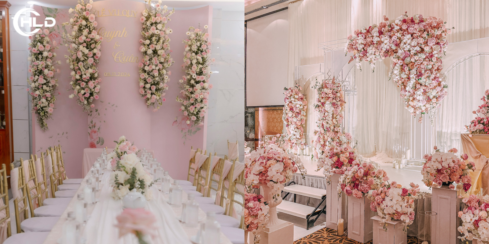 Hoa trang trí đám cưới cao cấp tone pastel sang trọng tinh tế từng chi tiết