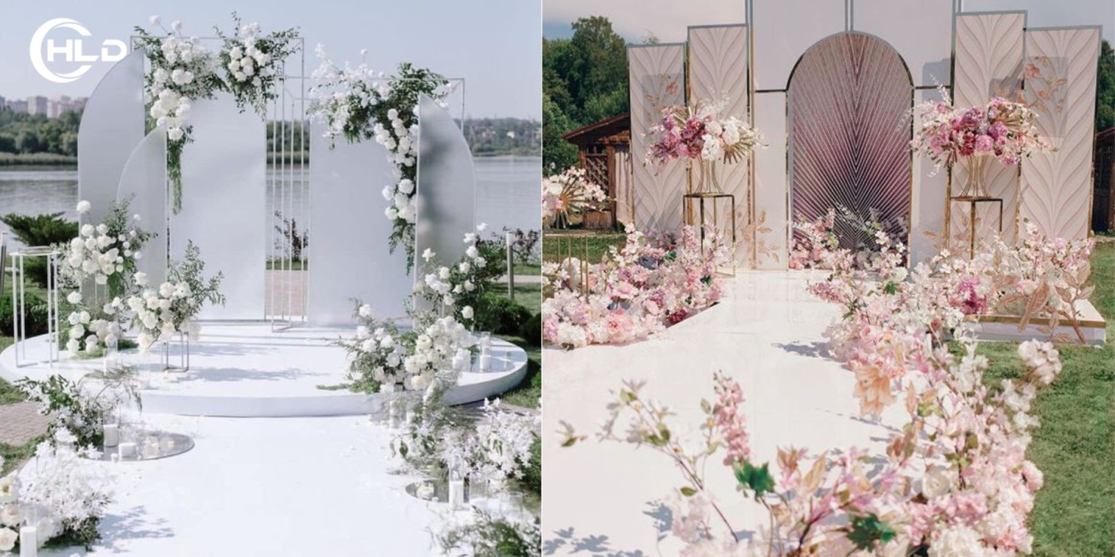 Backdrop Đám Cưới Ngoài Trời Phong Cách Châu Âu Đẹp Xuất Sắc  Một đám cưới ngoài trời luôn mang đến cảm giác lãng mạn, tự do và đầy cảm xúc. Khi không gian thiên nhiên được kết hợp cùng nghệ thuật trang trí tinh tế, buổi lễ cưới trở thành một khung cảnh như bước ra từ câu chuyện cổ tích. Trong đó, backdrop đám cưới ngoài trời chính là chi tiết quan trọng tạo nên linh hồn của toàn bộ không gian lễ cưới.  Nếu sân khấu là nơi cô dâu chú rể thực hiện những nghi thức thiêng liêng, thì backdrop đám cưới ngoài trời chính là phông nền giúp khoảnh khắc ấy trở nên hoàn hảo hơn. Một thiết kế đẹp không chỉ tạo điểm nhấn nổi bật cho buổi lễ mà còn giúp mọi bức ảnh cưới trở nên sang trọng và đầy cảm xúc.  Trong những năm gần đây, xu hướng backdrop đám cưới ngoài trời phong cách châu Âu đang được nhiều cặp đôi yêu thích. Phong cách này mang đến vẻ đẹp tinh tế, thanh lịch nhưng vẫn rất lãng mạn. Những chi tiết như hoa tươi, khung vòm, rèm lụa mềm mại hay ánh đèn vàng ấm áp giúp không gian lễ cưới trở nên nhẹ nhàng và đầy cảm
